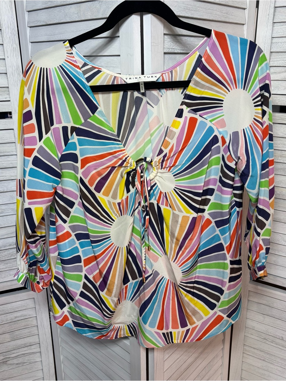 Trina Turk 100% Silk Geometric Print Blouse Small